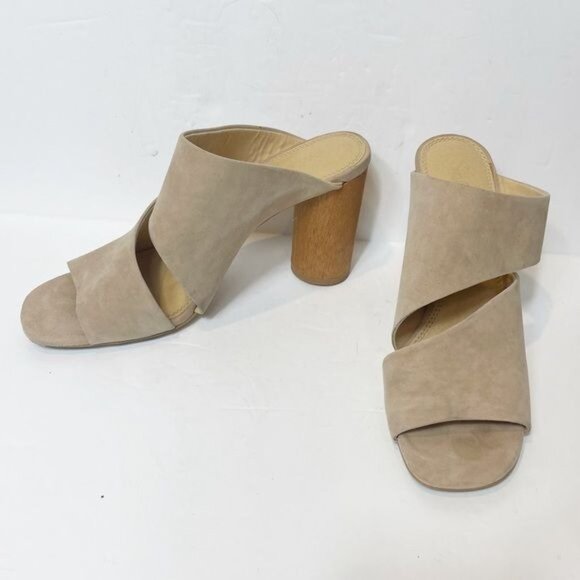 Splendid Serenade Suede Block Heel Sandal Wood Sided Neutral Transition Size 9.5 - Picture 6 of 10